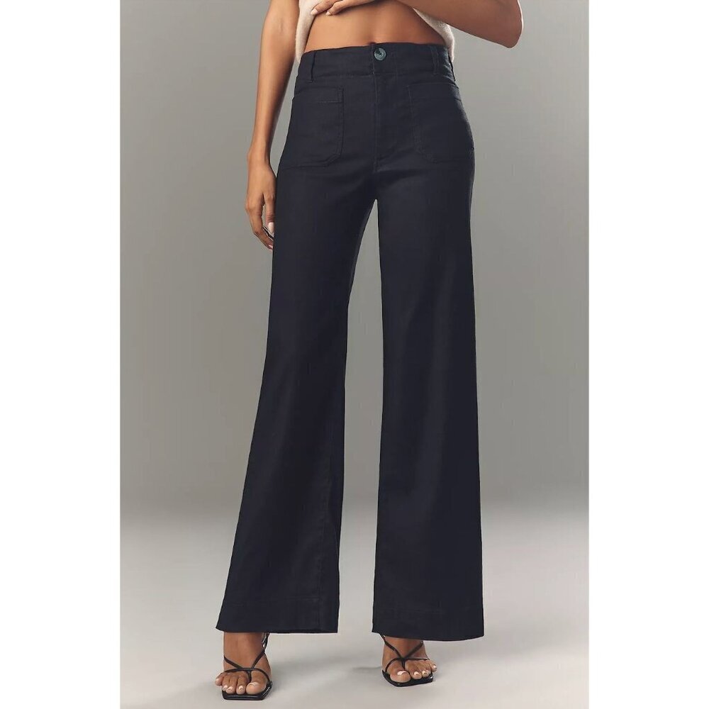 Maeve Womens The Colette Linen Full-Length Wide-Leg Pant 33T TALL Black SP EXC